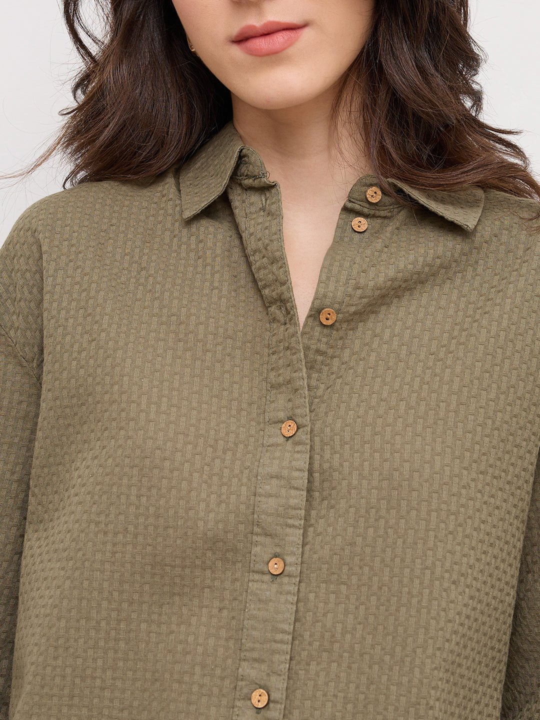 Olive Green Jacquard Weave Oversized Shirt