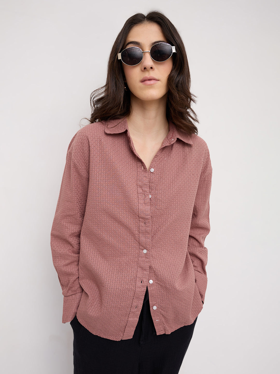 Turkish Rose Pink Jacquard Weave Oversized Shirt