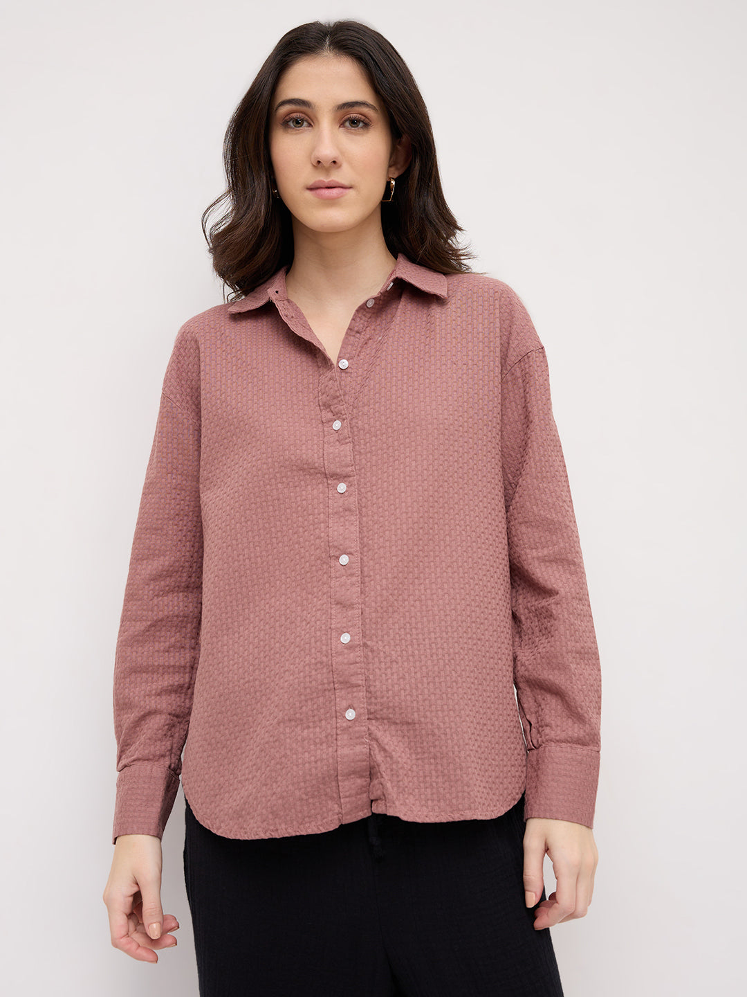 Turkish Rose Pink Jacquard Weave Oversized Shirt