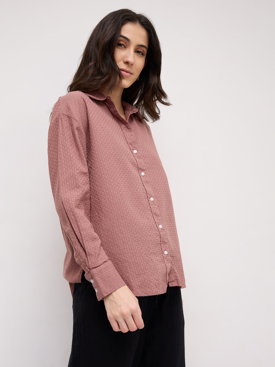 Turkish Rose Pink Jacquard Weave Oversized Shirt