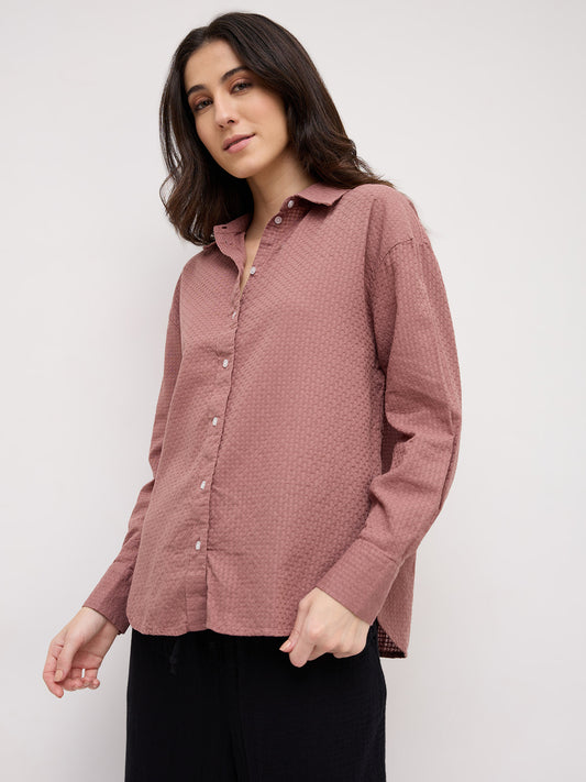 Turkish Rose Pink Jacquard Weave Oversized Shirt