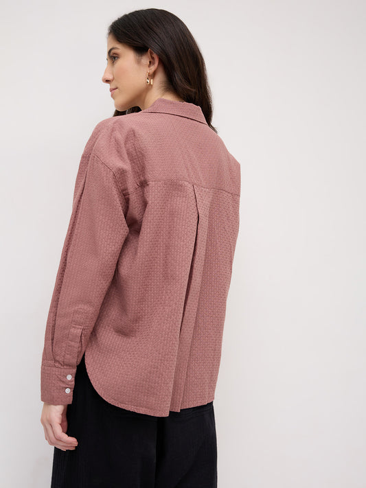 Turkish Rose Pink Jacquard Weave Oversized Shirt