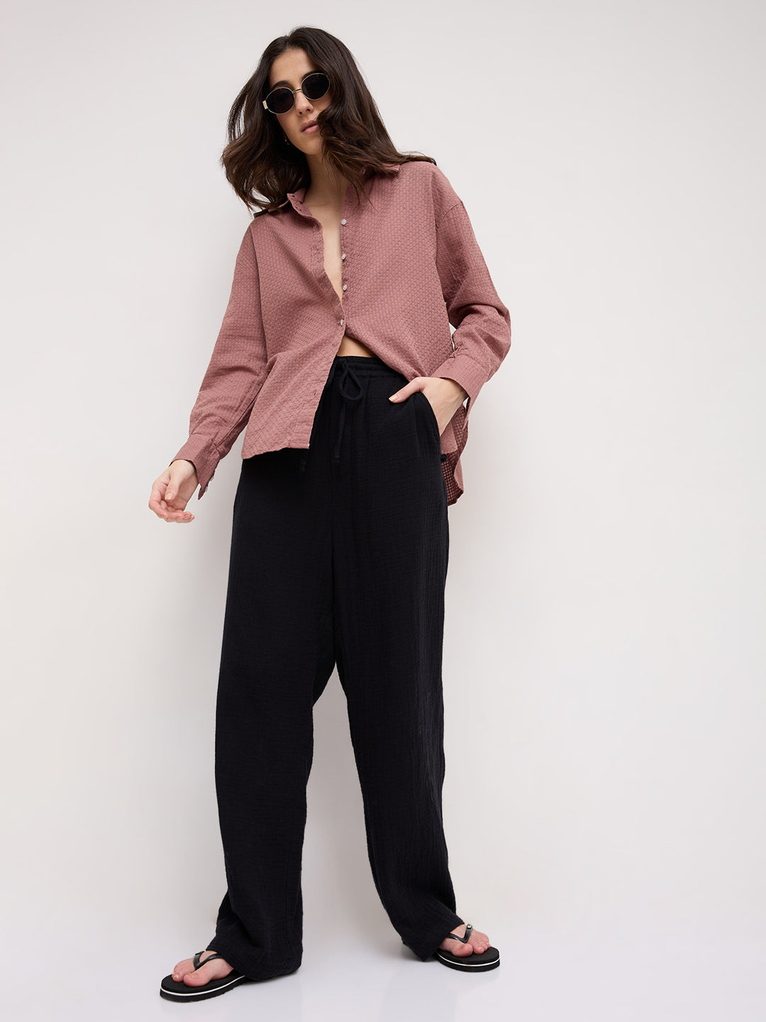Turkish Rose Pink Jacquard Weave Oversized Shirt