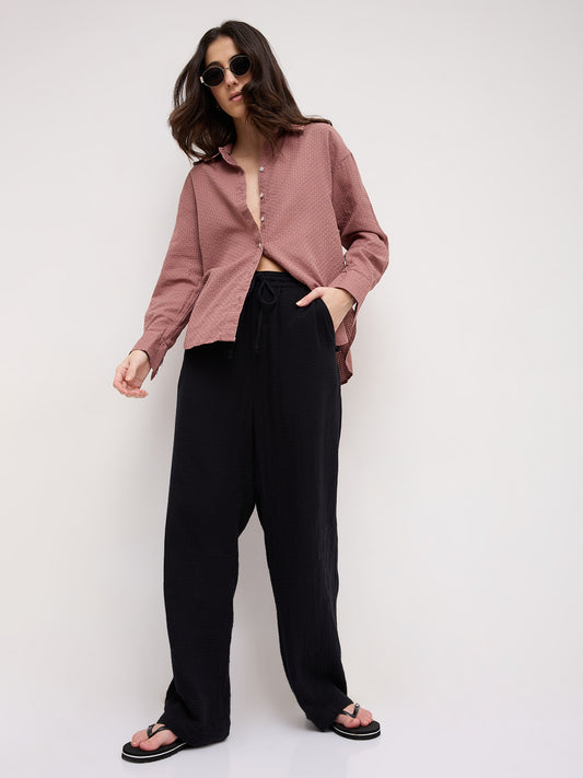 Turkish Rose Pink Jacquard Weave Oversized Shirt