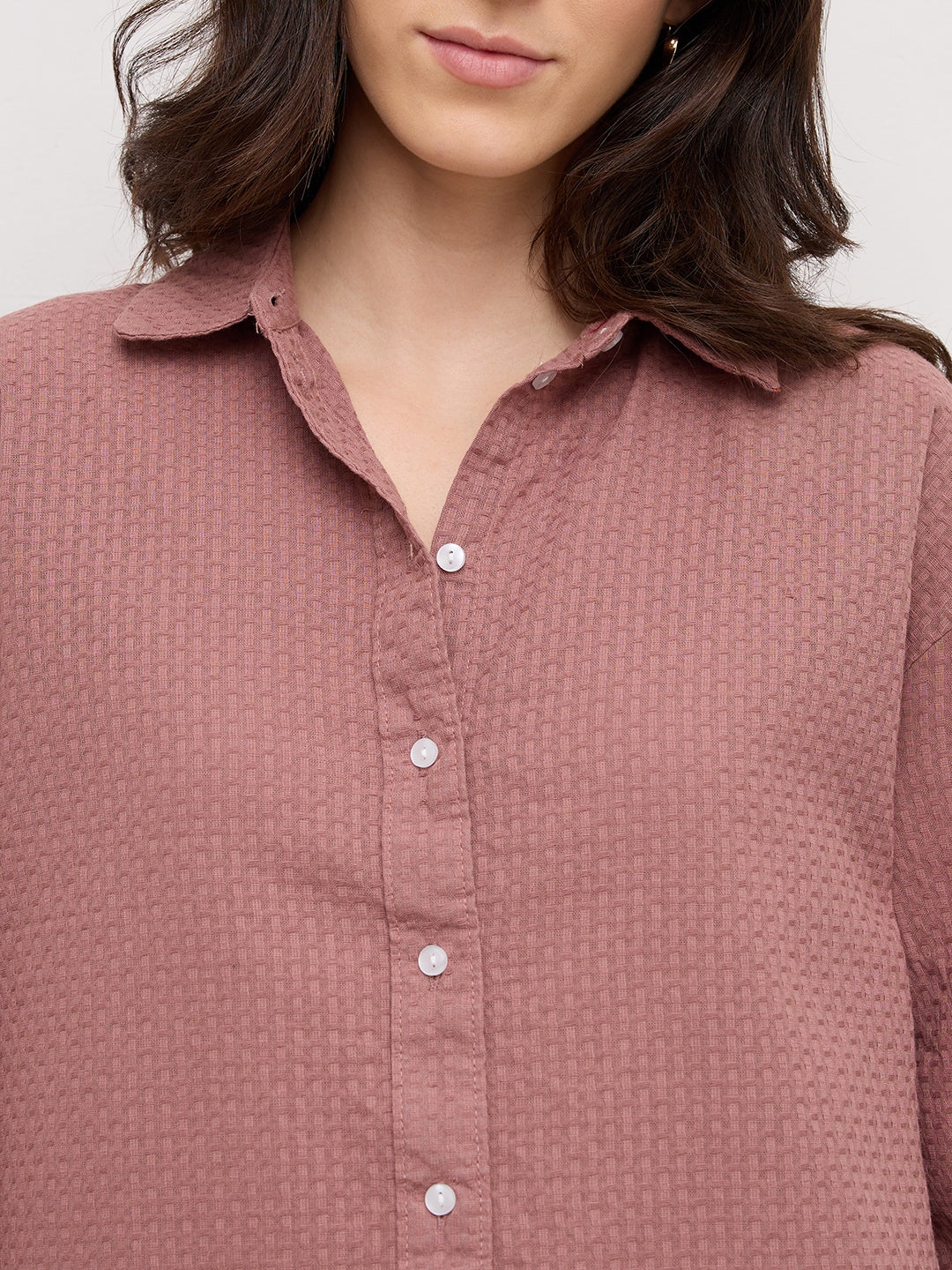 Turkish Rose Pink Jacquard Weave Oversized Shirt