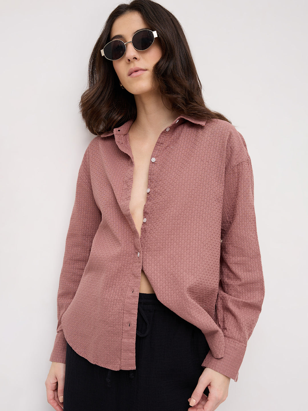 Turkish Rose Pink Jacquard Weave Oversized Shirt
