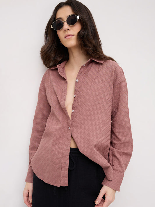 Turkish Rose Pink Jacquard Weave Oversized Shirt