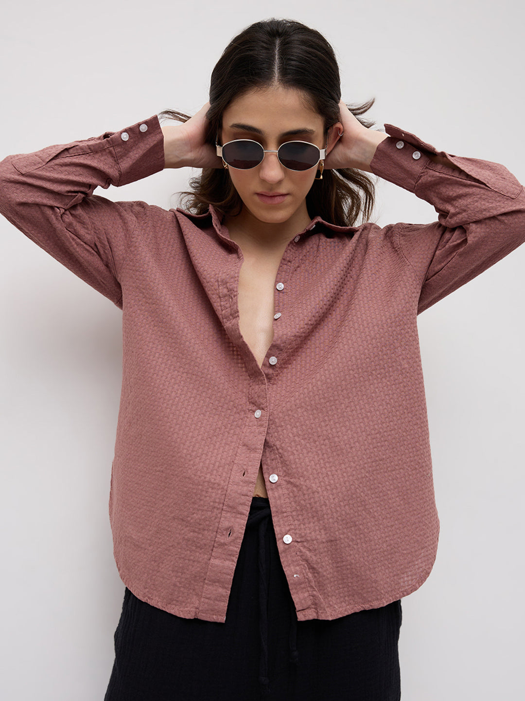 Turkish Rose Pink Jacquard Weave Oversized Shirt