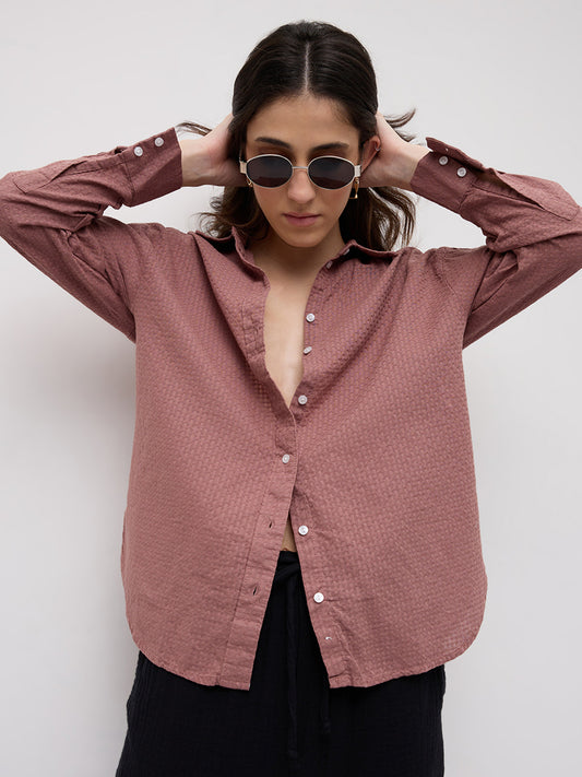 Turkish Rose Pink Jacquard Weave Oversized Shirt