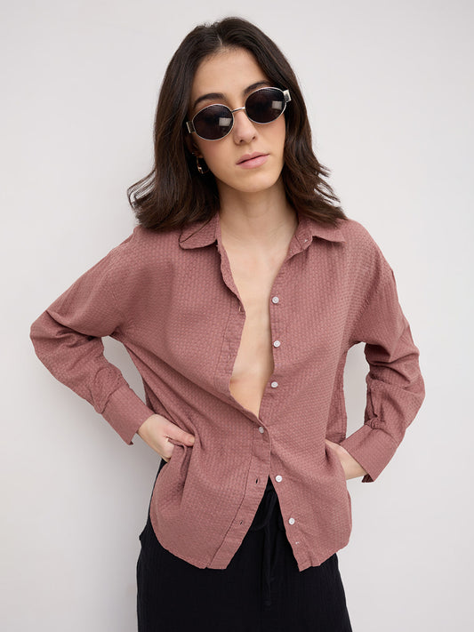 Turkish Rose Pink Jacquard Weave Oversized Shirt