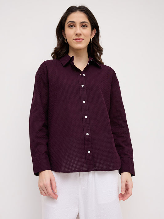 Wine Jacquard Weave Oversized Shirt