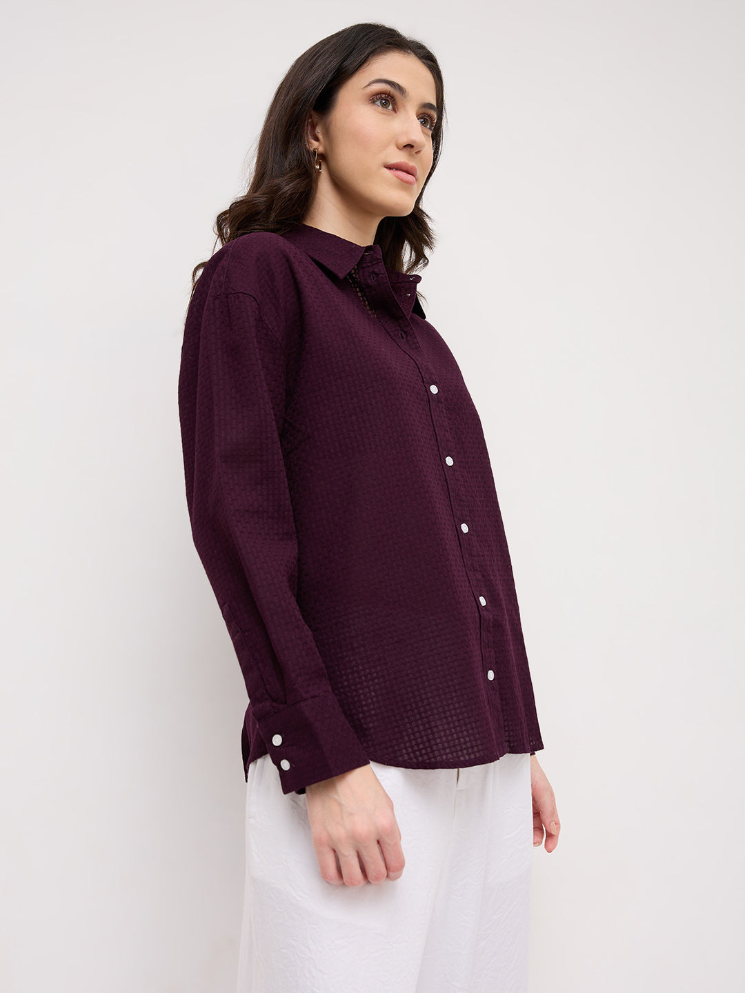 Wine Jacquard Weave Oversized Shirt
