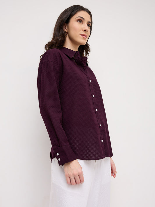 Wine Jacquard Weave Oversized Shirt