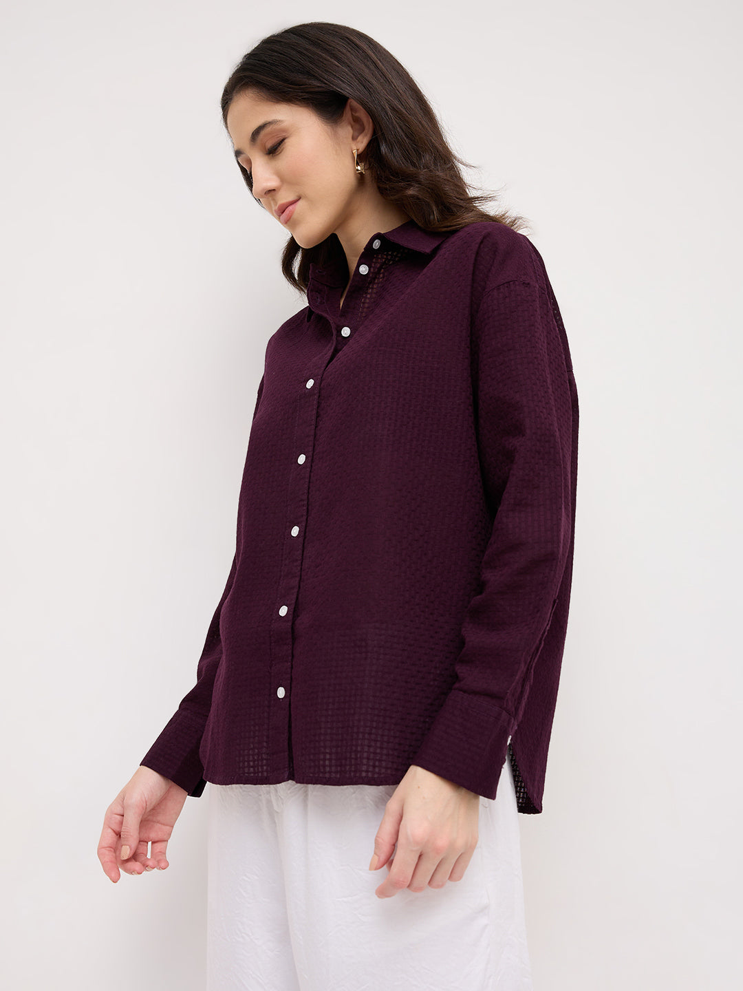 Wine Jacquard Weave Oversized Shirt