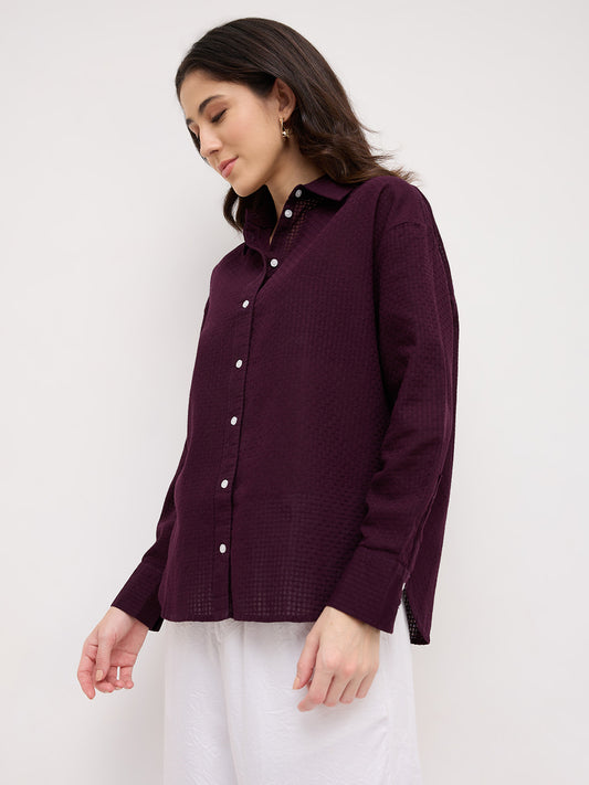 Wine Jacquard Weave Oversized Shirt