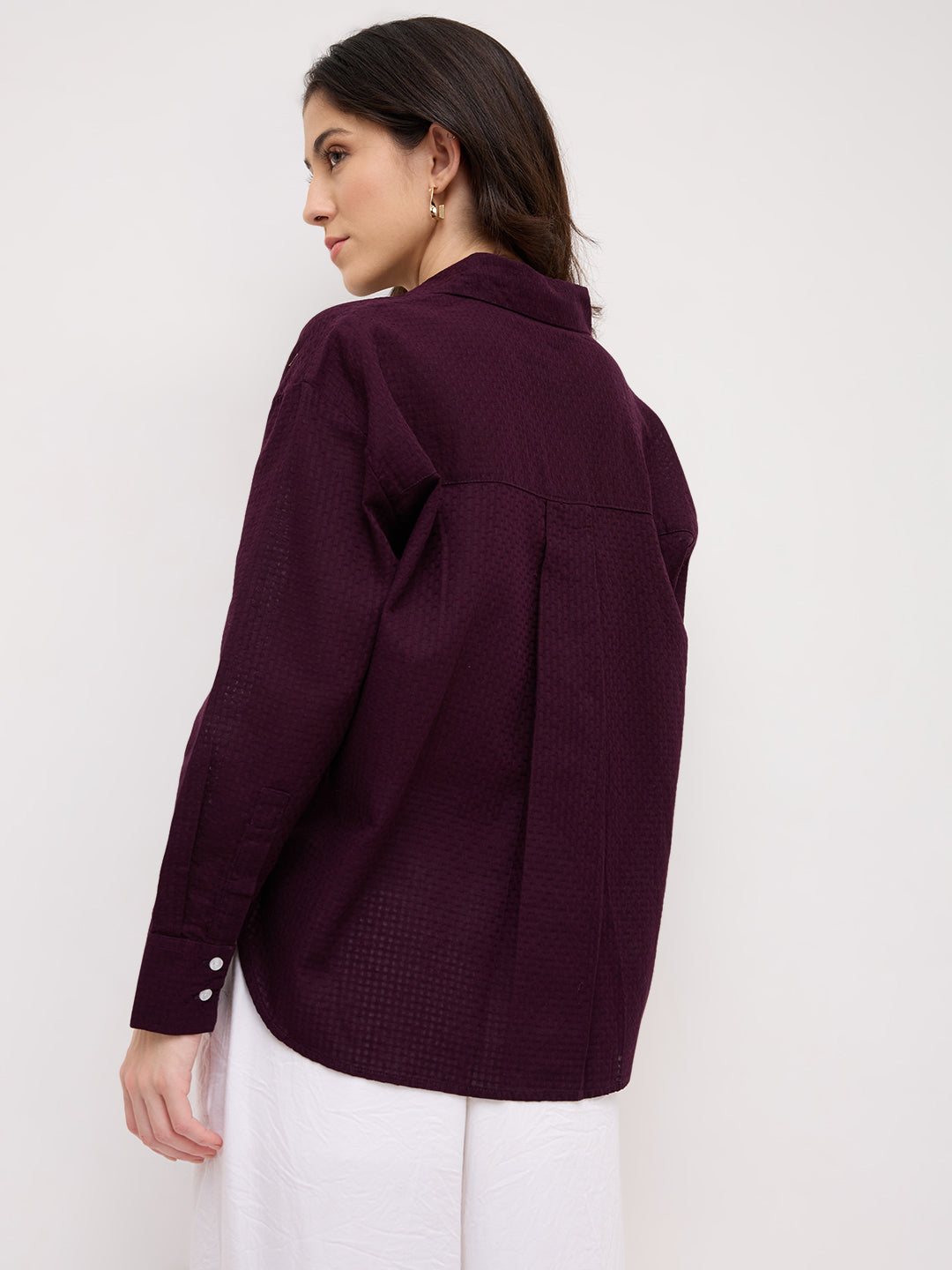 Wine Jacquard Weave Oversized Shirt