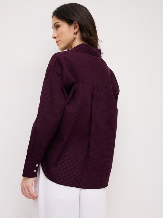 Wine Jacquard Weave Oversized Shirt