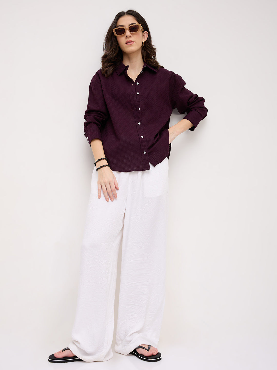 Wine Jacquard Weave Oversized Shirt