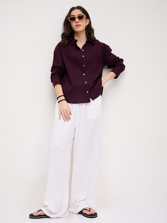 Wine Jacquard Weave Oversized Shirt