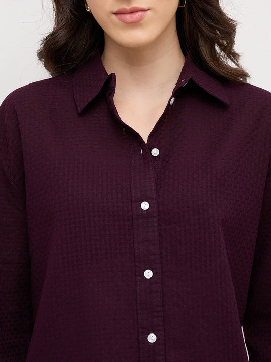 Wine Jacquard Weave Oversized Shirt