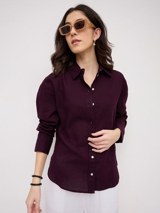 Wine Jacquard Weave Oversized Shirt