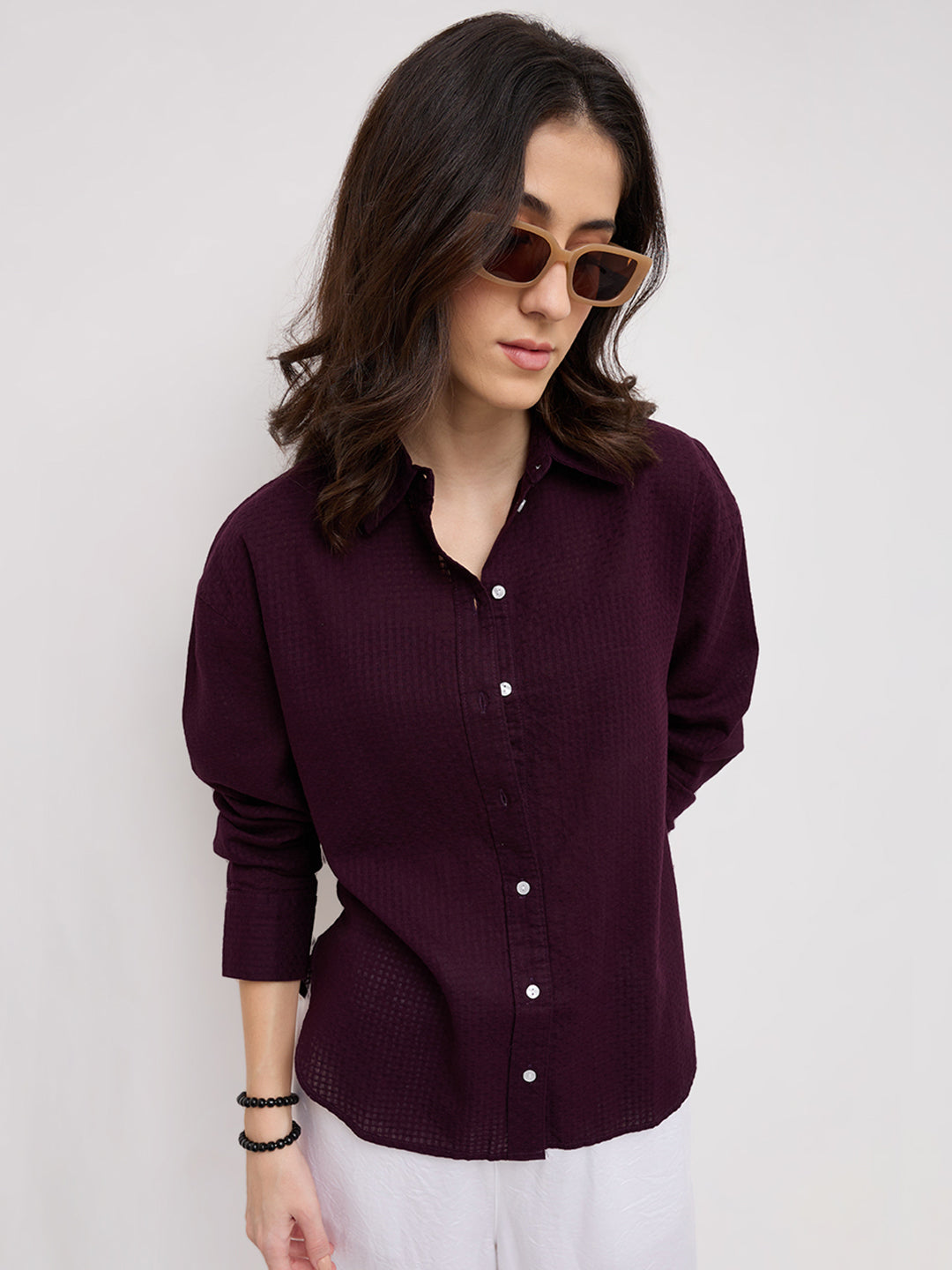 Wine Jacquard Weave Oversized Shirt