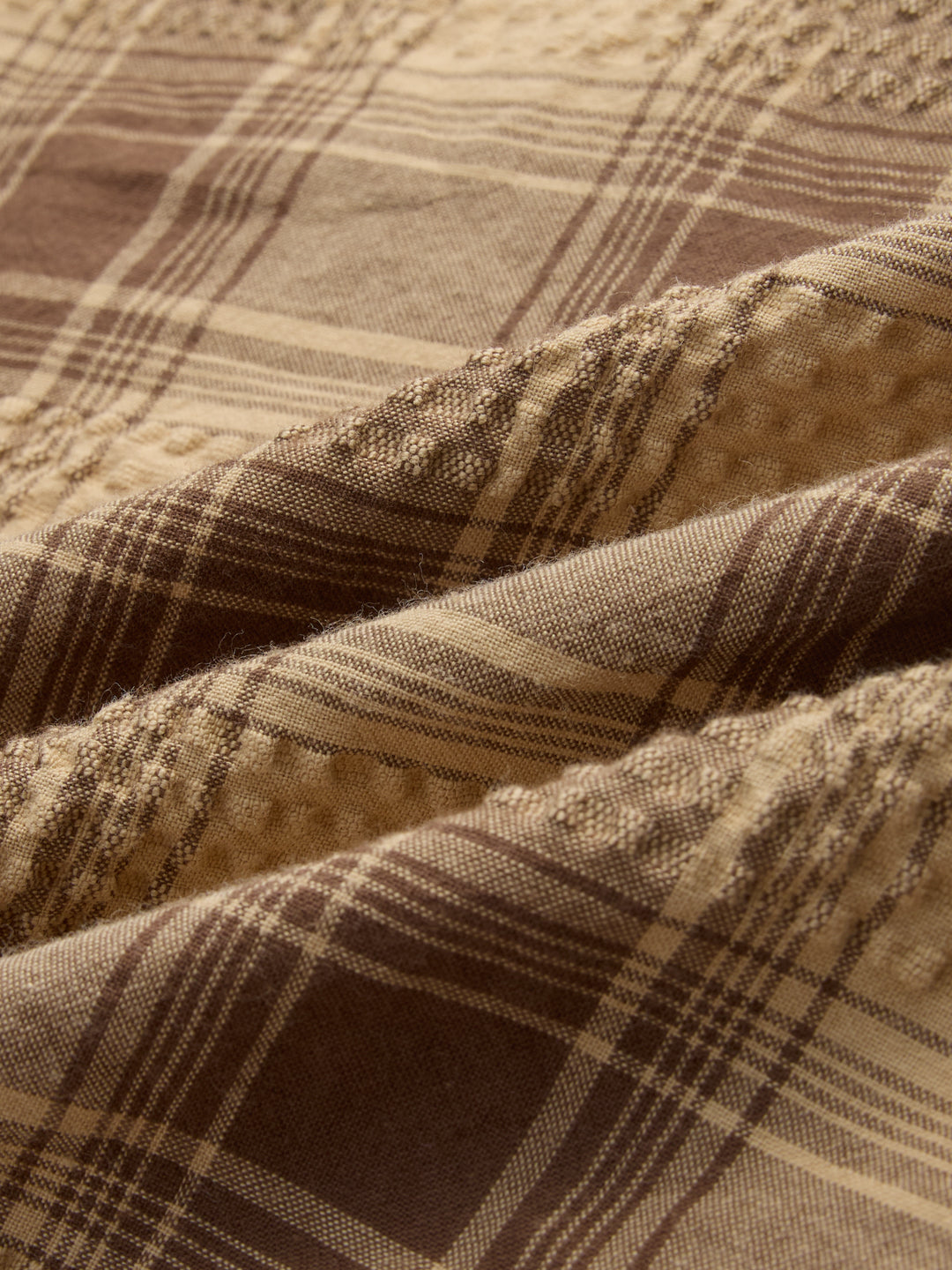 Brown & Beige Seersucker Checked Oversized Shirt