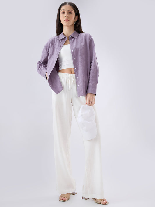 Lavender Seersucker Textured Oversized Shirt