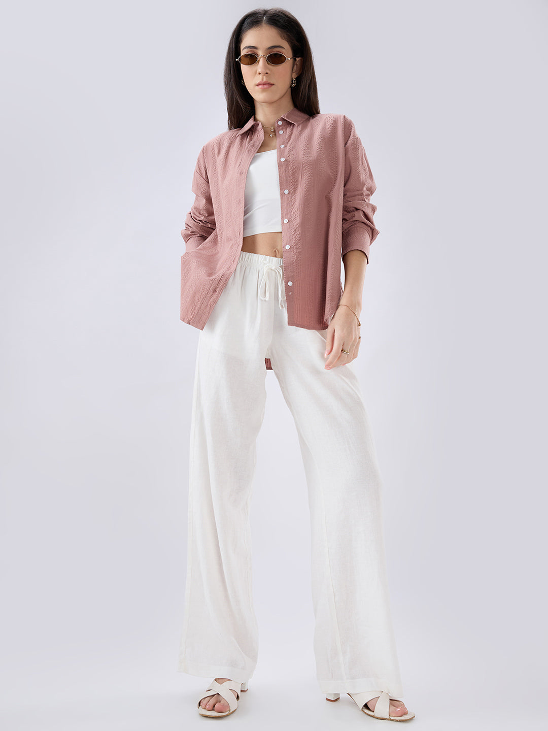 Rouge Pink Seersucker Oversized Shirt