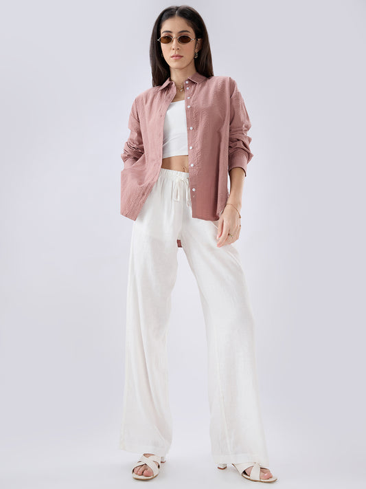 Rouge Pink Seersucker Oversized Shirt