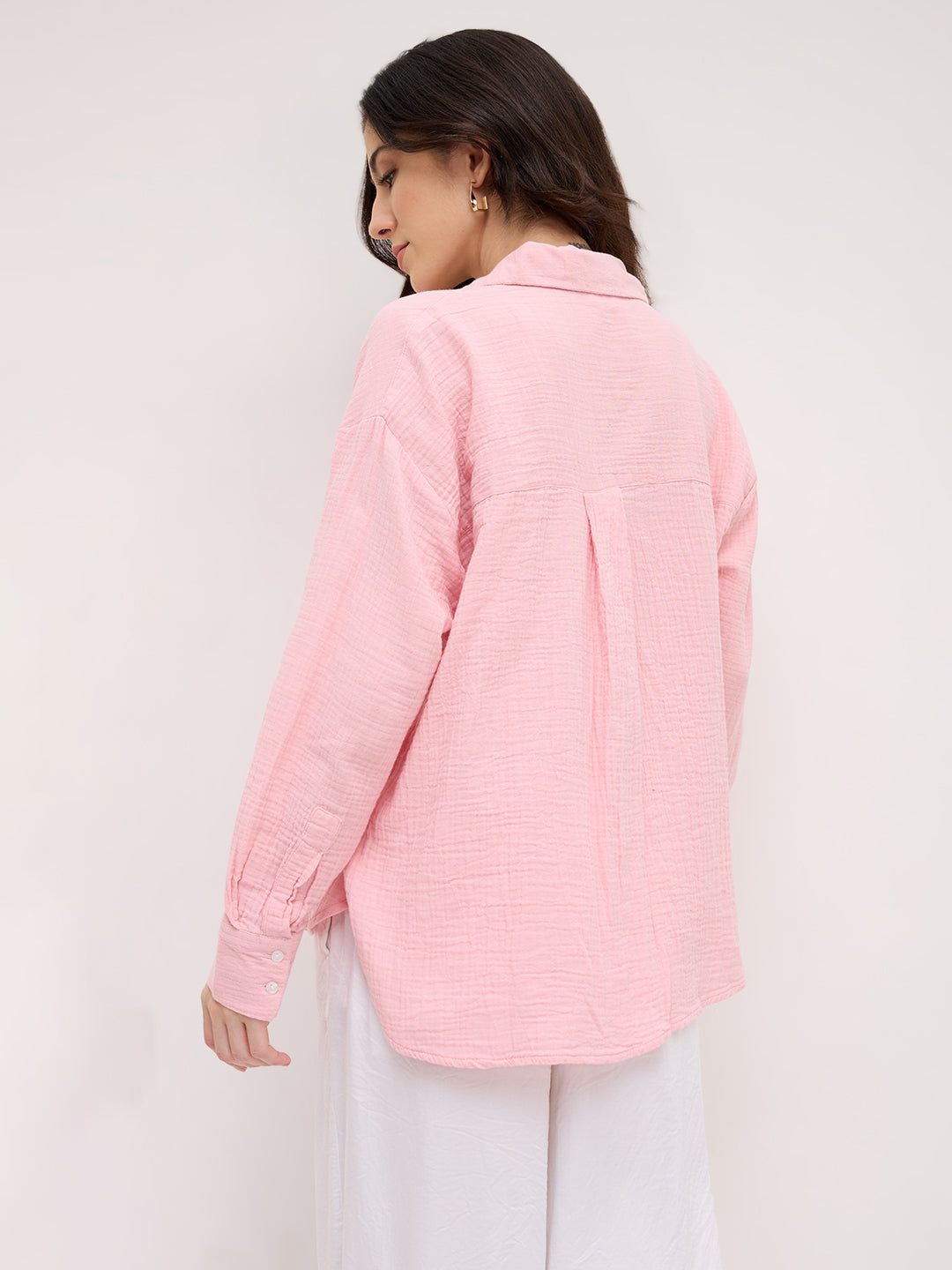 Solid Baby Pink Double Cloth Oversized Shirt