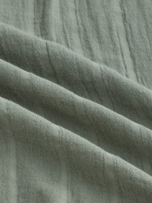 Asparagus Green Seersucker Striped Doublecloth Oversized Shirt