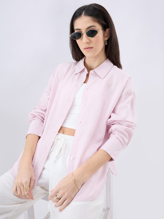 Lemonade Pink Linen Blend Oversized Shirt
