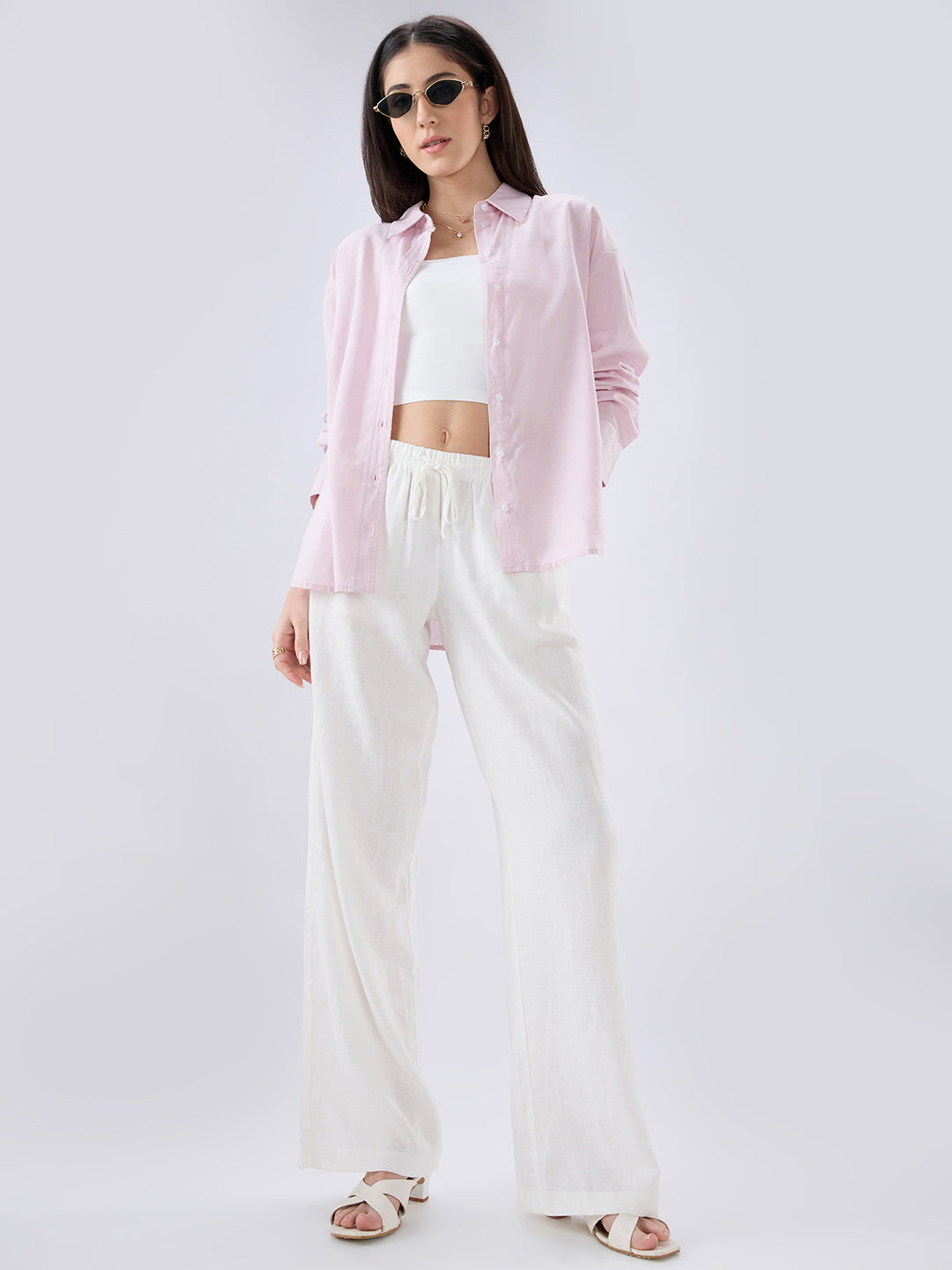 Lemonade Pink Linen Blend Oversized Shirt