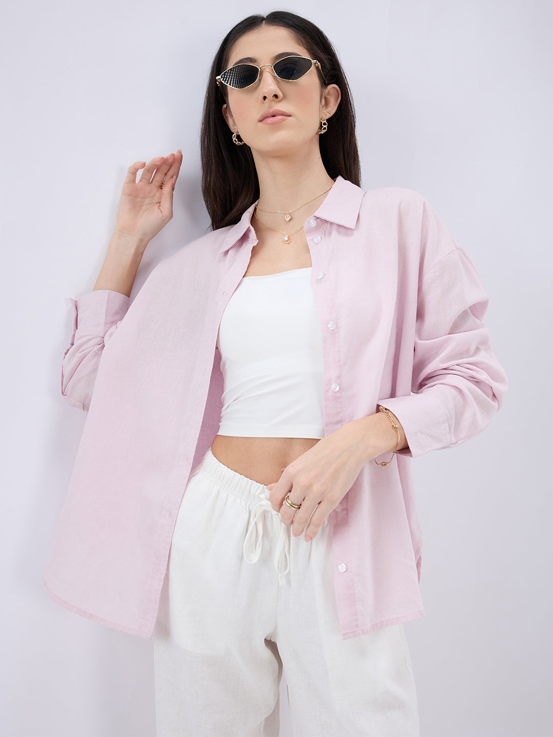 Lemonade Pink Linen Blend Oversized Shirt