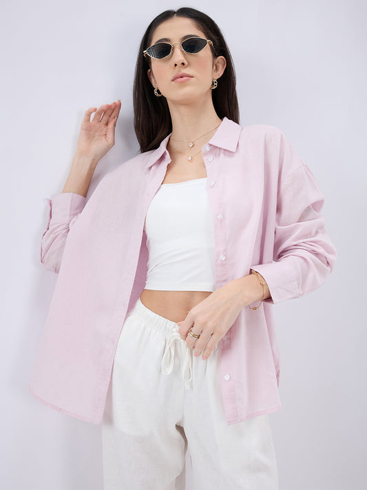 Lemonade Pink Linen Blend Oversized Shirt