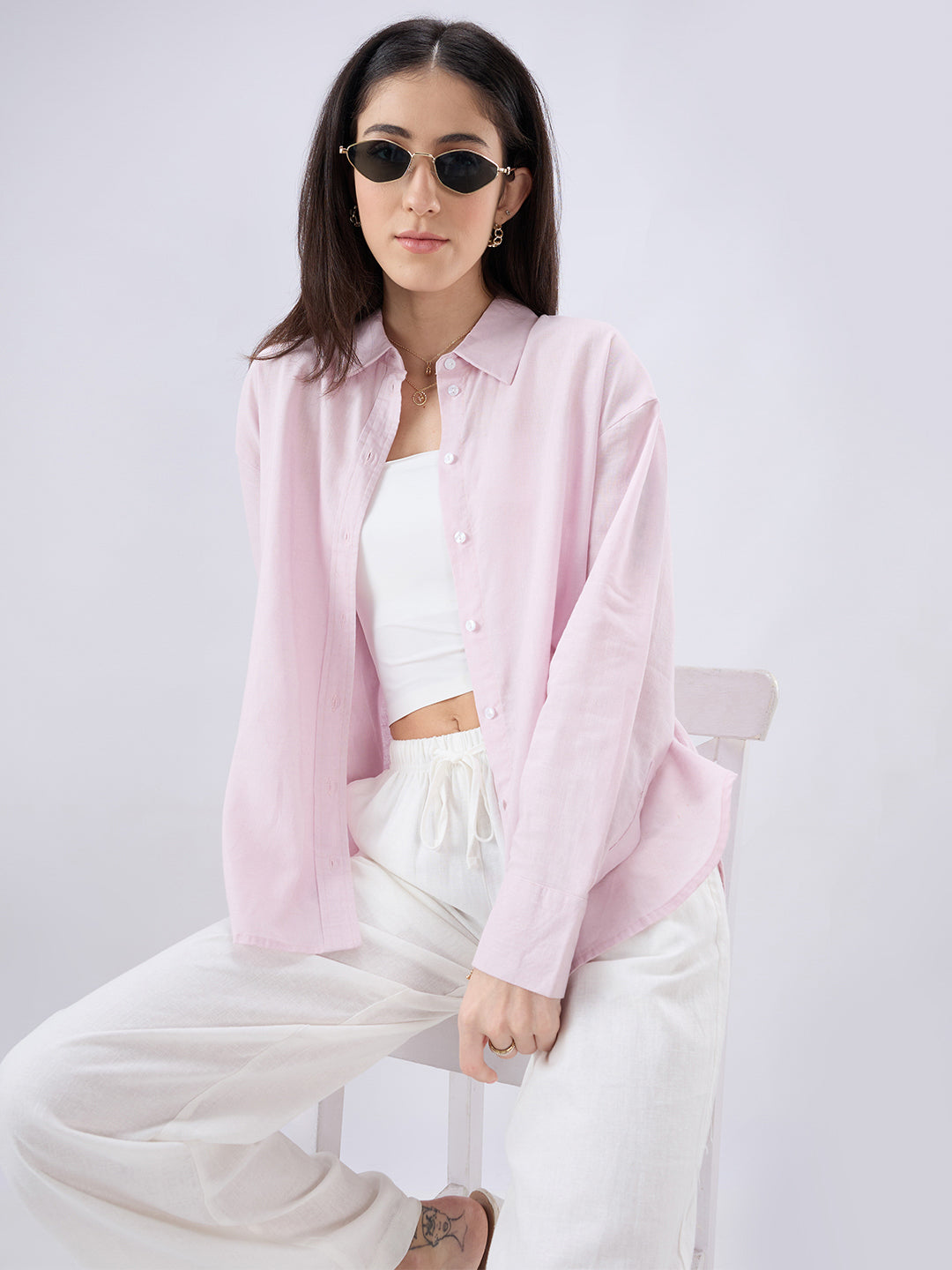 Lemonade Pink Linen Blend Oversized Shirt