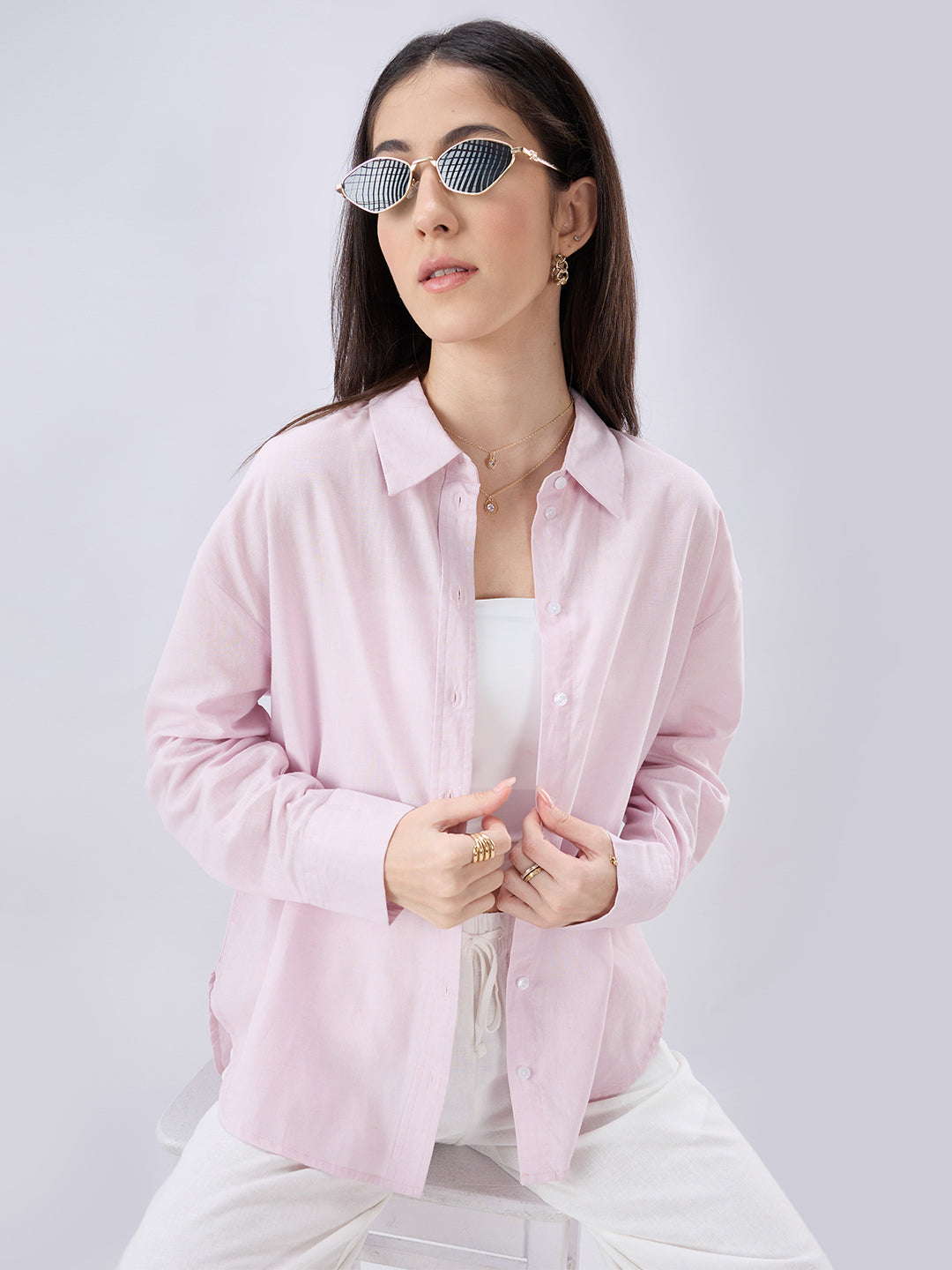 Lemonade Pink Linen Blend Oversized Shirt