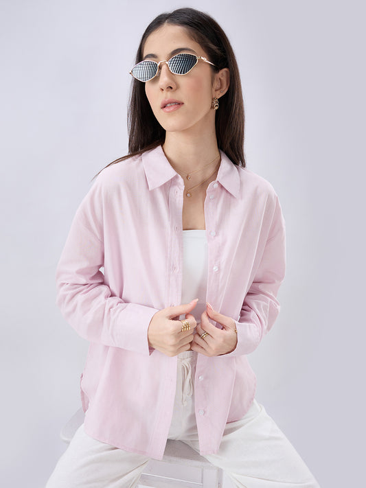 Lemonade Pink Linen Blend Oversized Shirt