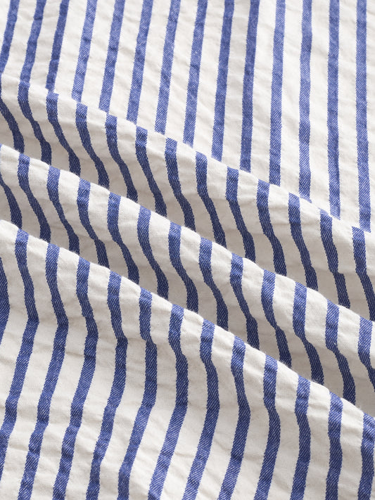 White & Blue Seersucker Striped Oversized Shirt