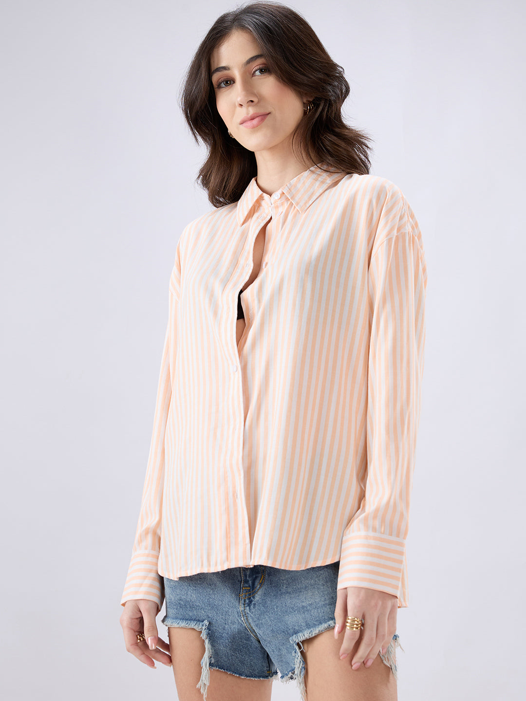 Peachy Orange & white Striped Oversized Shirt