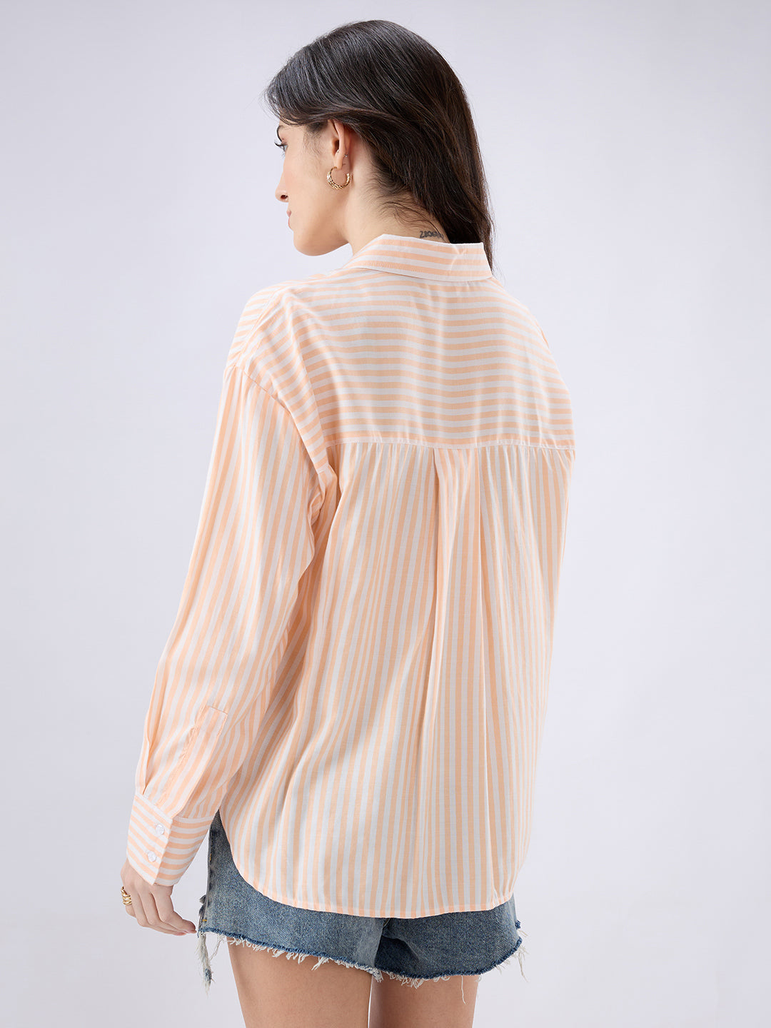 Peachy Orange & white Striped Oversized Shirt