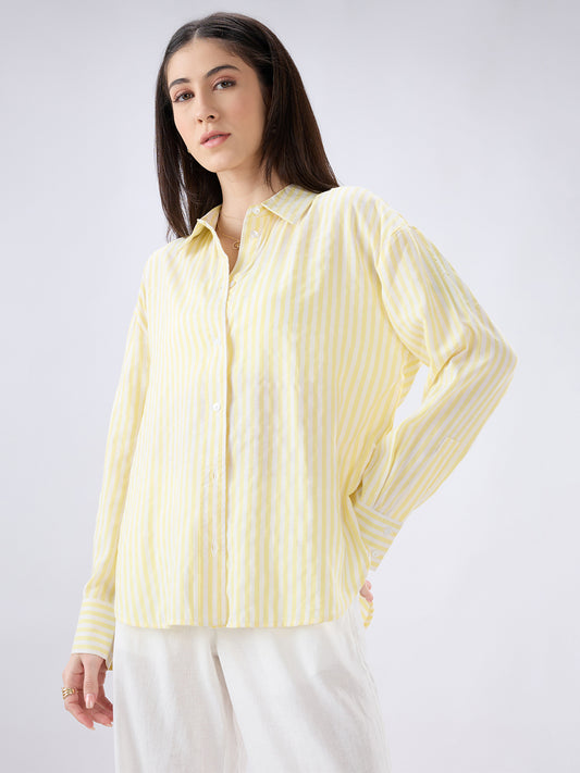 Bright Yellow and White Balanced Striped Oversized Shirt
