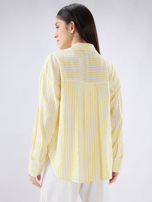 Bright Yellow and White Balanced Striped Oversized Shirt