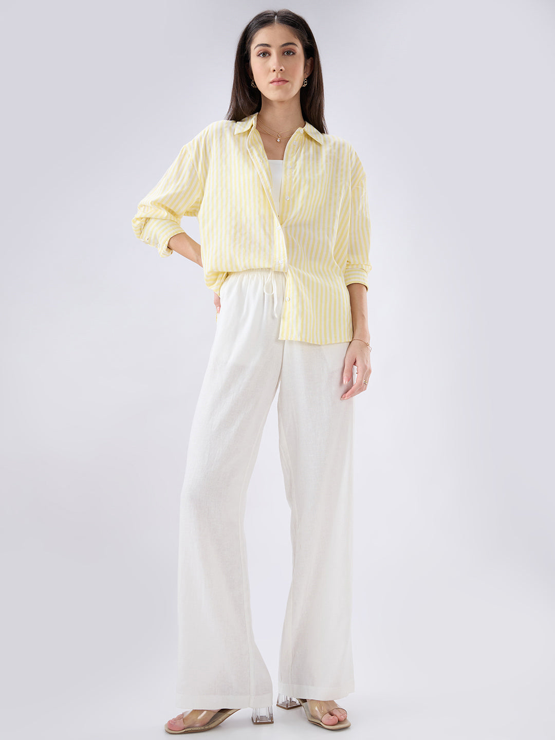 Bright Yellow and White Balanced Striped Oversized Shirt
