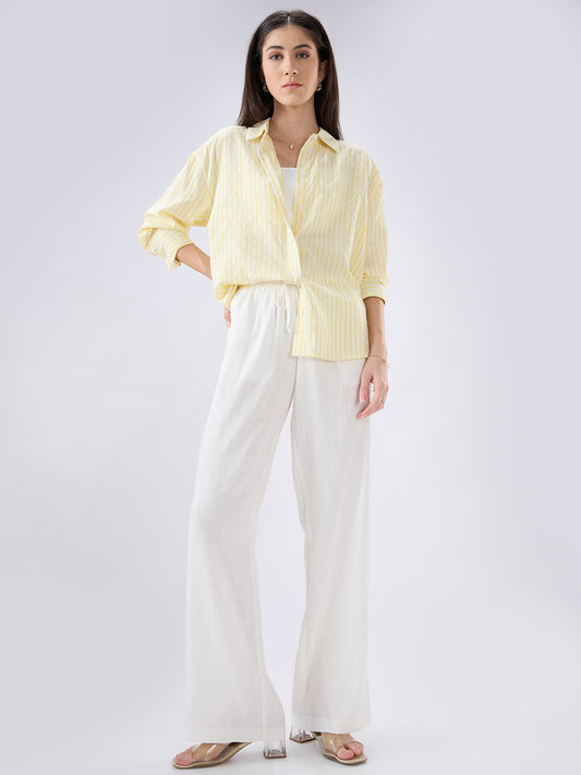 Bright Yellow and White Balanced Striped Oversized Shirt
