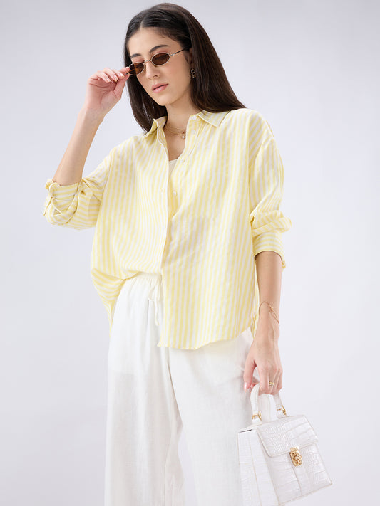 Bright Yellow and White Balanced Striped Oversized Shirt