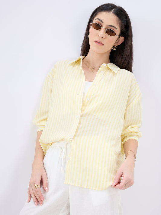 Bright Yellow and White Balanced Striped Oversized Shirt
