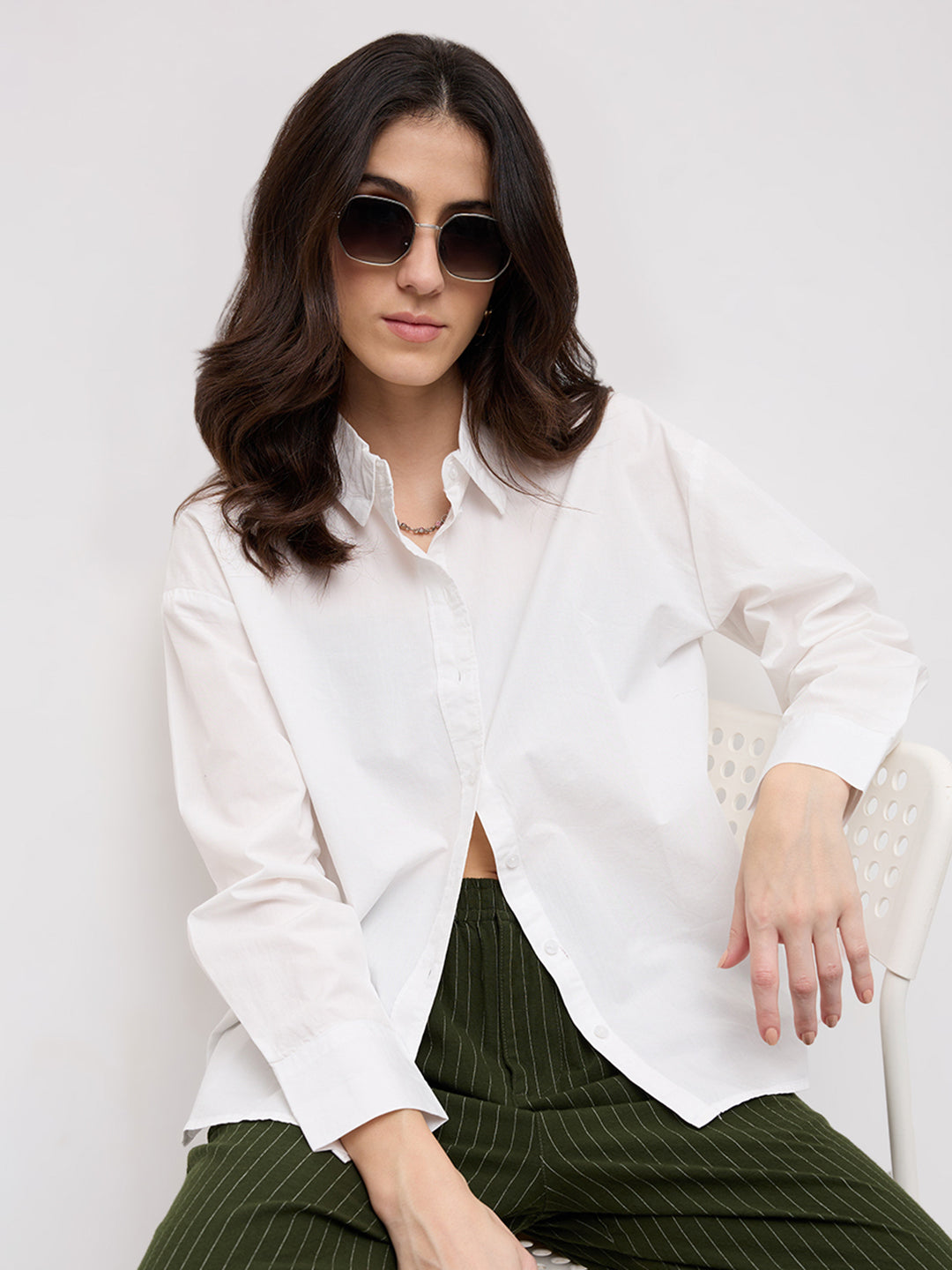 Solid Pearl White Oversized Shirt