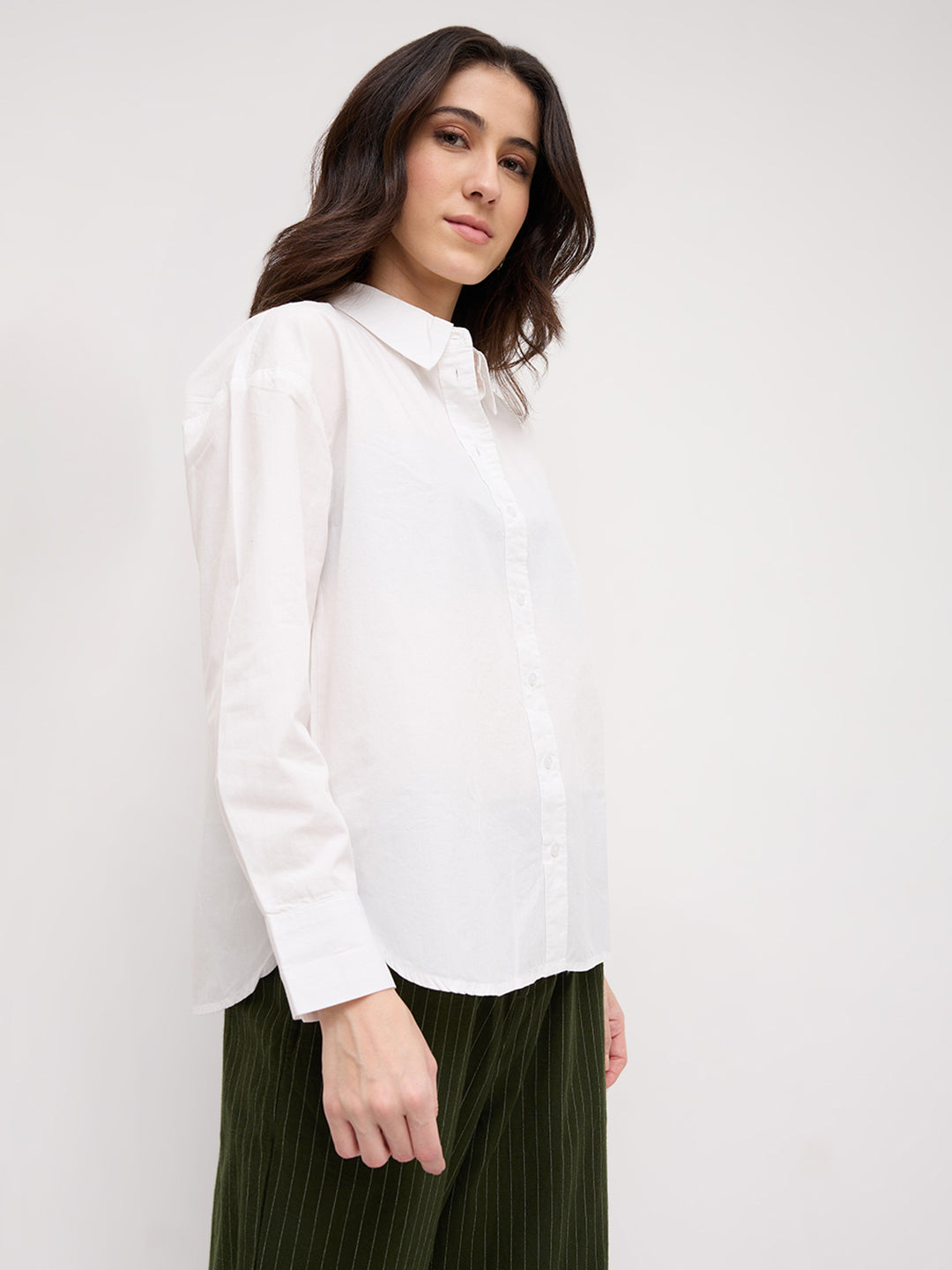 Solid Pearl White Oversized Shirt